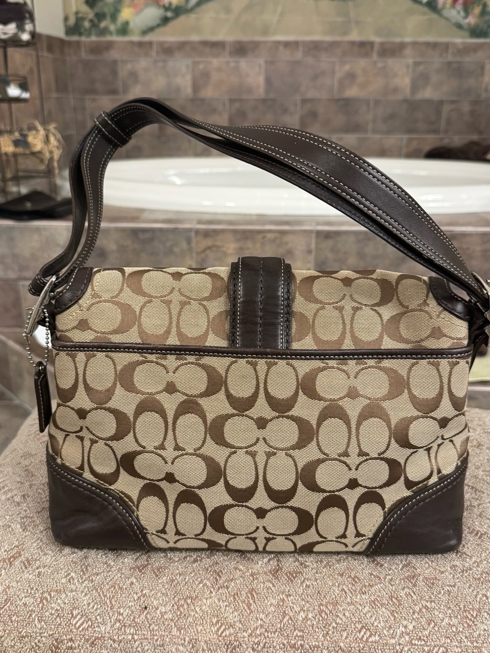 Coach Brown & Tan Signature Canvas Shoulder Bag - Picture 4 of 8